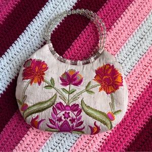Moyna Embroidered Floral Purse with Beaded Handle